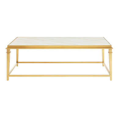 Rectangular White Marble Coffee Table with Warm Gold Frame
