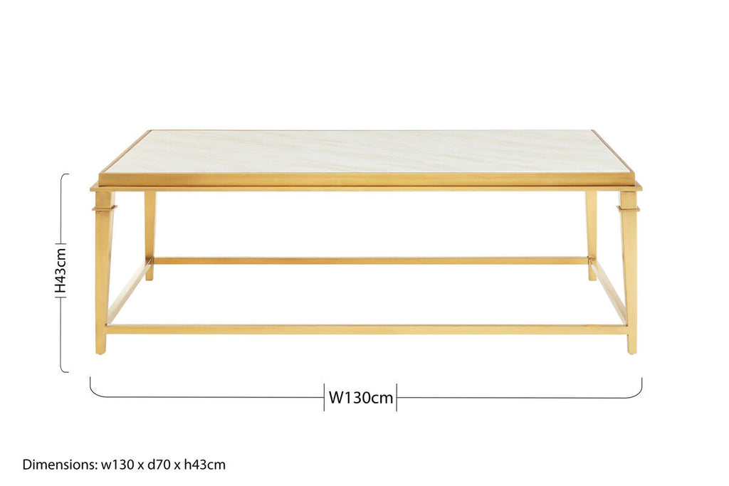 Rectangular White Marble Coffee Table with Warm Gold Frame