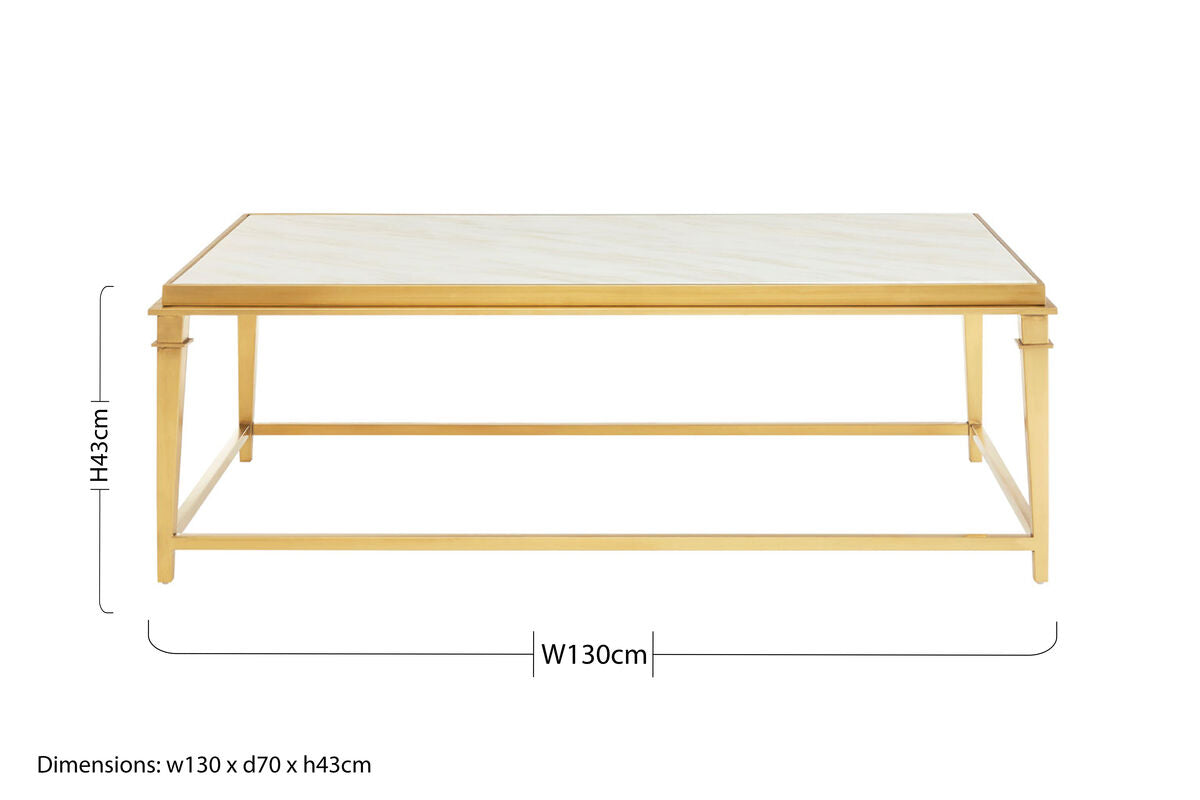 Rectangular White Marble Coffee Table with Warm Gold Frame