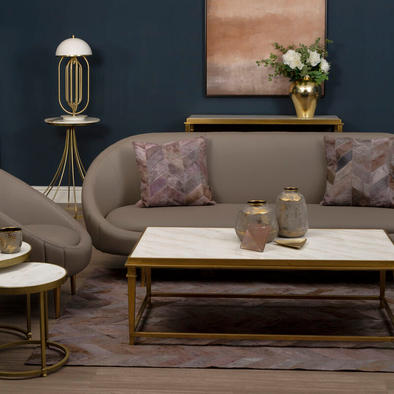 Rectangular White Marble Coffee Table with Warm Gold Frame