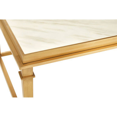 Rectangular White Marble Coffee Table with Warm Gold Frame