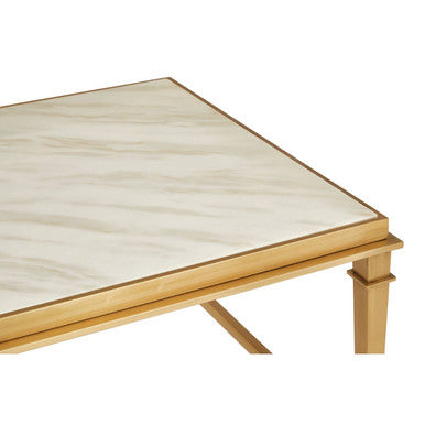 Rectangular White Marble Coffee Table with Warm Gold Frame