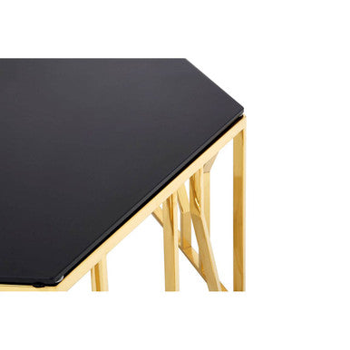 Gold Hexagonal Coffee Table with Black Glass Top