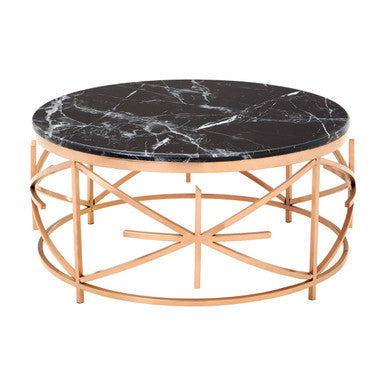 Rose Gold and Black Marble Round Coffee Table
