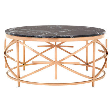 Rose Gold and Black Marble Round Coffee Table