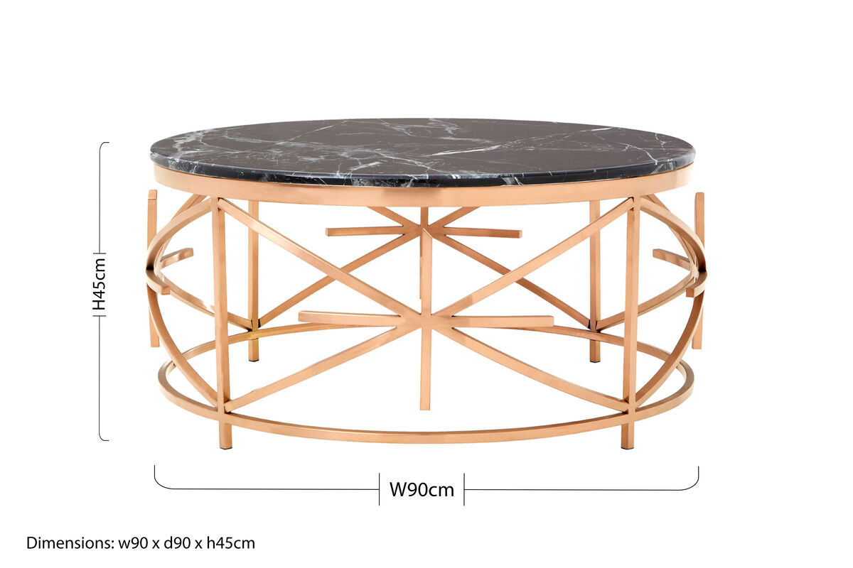 Rose Gold and Black Marble Round Coffee Table