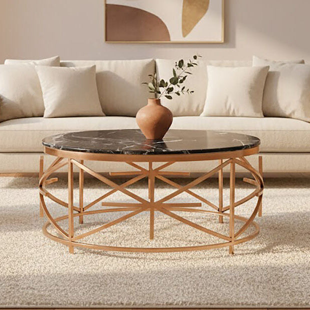 Rose Gold and Black Marble Round Coffee Table