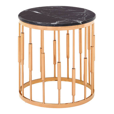 Round Rose Gold Copper Side Table with Black Marble Top