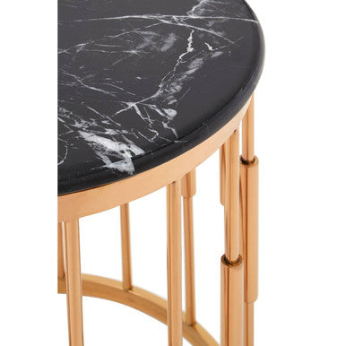 Round Rose Gold Copper Side Table with Black Marble Top