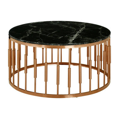 Round Black Marble Coffee Table with Rose Gold Pipe Frame