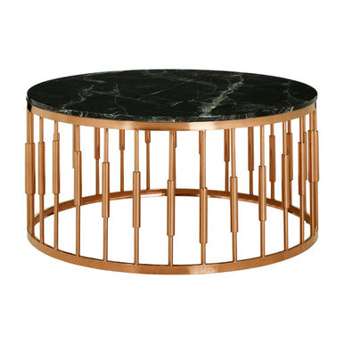 Round Black Marble Coffee Table with Rose Gold Pipe Frame