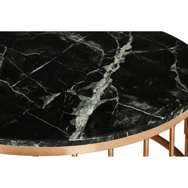 Round Black Marble Coffee Table with Rose Gold Pipe Frame