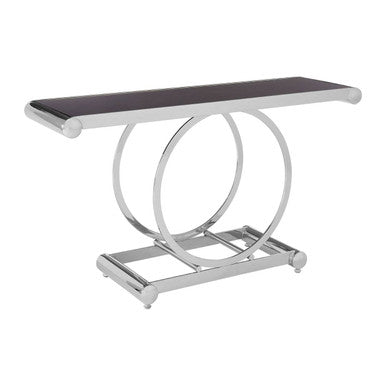 Black Glass Top Console Table with Stainless Steel Frame