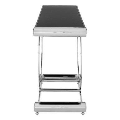 Black Glass Top Console Table with Stainless Steel Frame