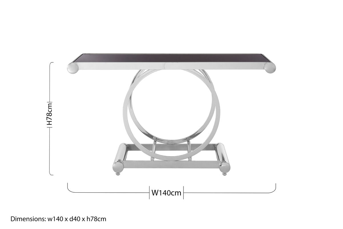 Black Glass Top Console Table with Stainless Steel Frame