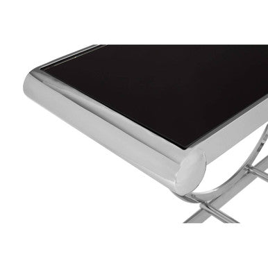Black Glass Top Console Table with Stainless Steel Frame