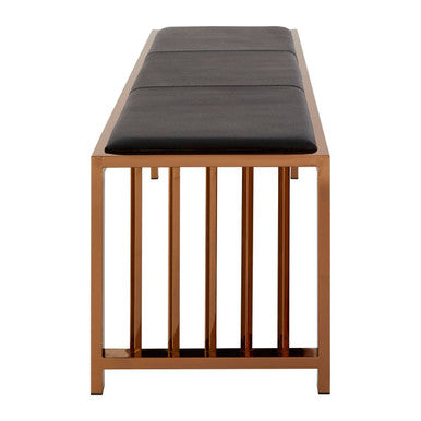 Black Leather Bench with Rose Gold Frame
