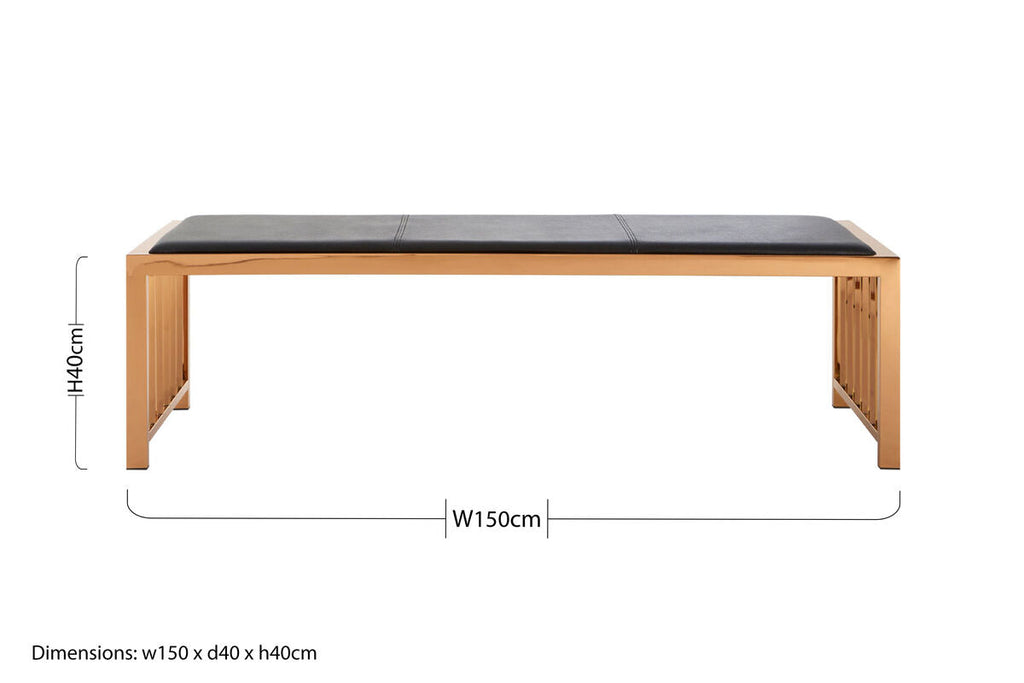 Black Leather Bench with Rose Gold Frame