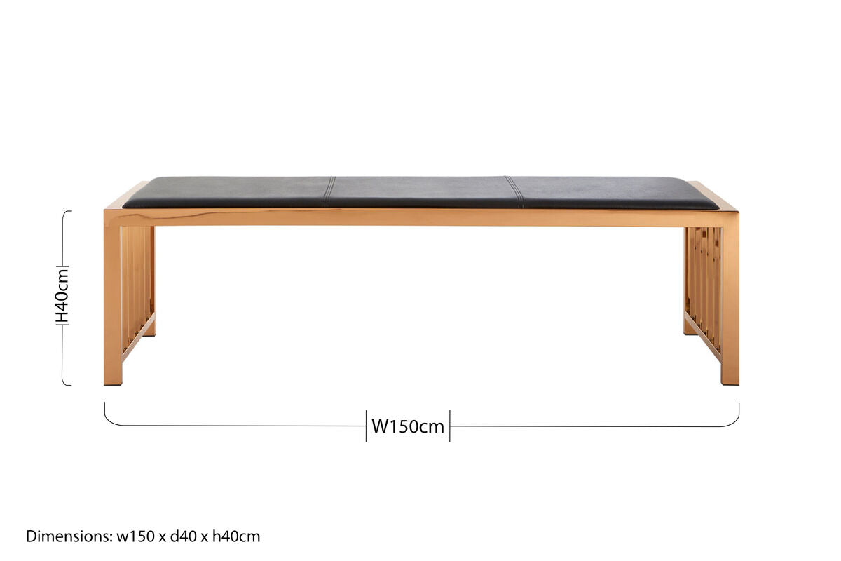 Black Leather Bench with Rose Gold Frame