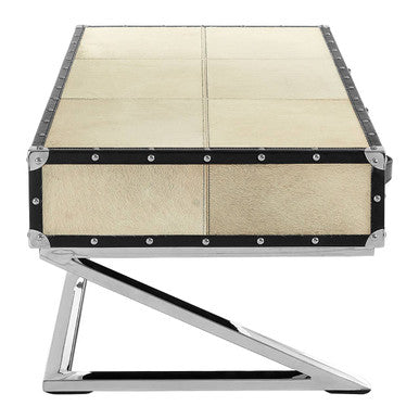 Mango Wood Three Drawer Coffee Table with Leather Handles Black Trim and Studs