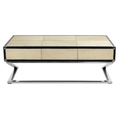 Mango Wood Three Drawer Coffee Table with Leather Handles Black Trim and Studs