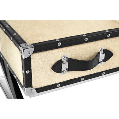 Mango Wood Three Drawer Coffee Table with Leather Handles Black Trim and Studs