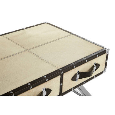 Mango Wood Three Drawer Coffee Table with Leather Handles Black Trim and Studs