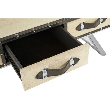 Mango Wood Three Drawer Coffee Table with Leather Handles Black Trim and Studs