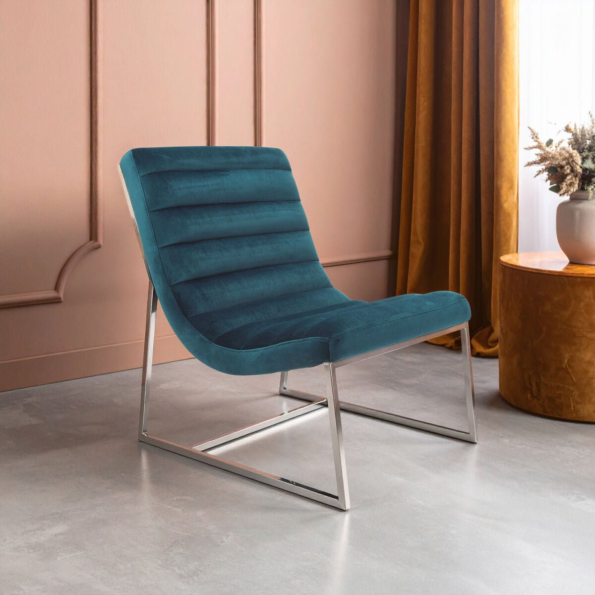 Teal Velvet Curving Lounge Chair