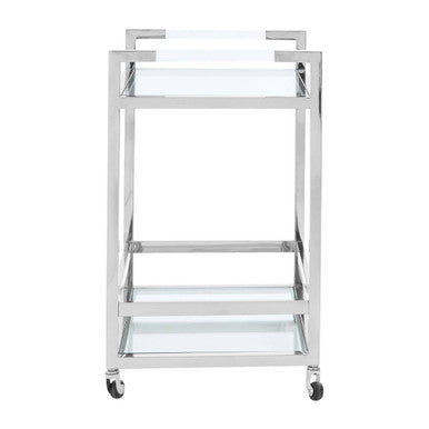 2 Tier Drinks Trolley with Clear Glass Shelves