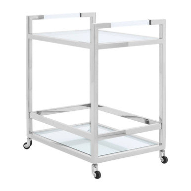 2 Tier Drinks Trolley with Clear Glass Shelves