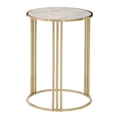 White Marble Round Side Table with Gold Steel Base