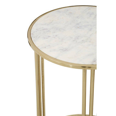 White Marble Round Side Table with Gold Steel Base