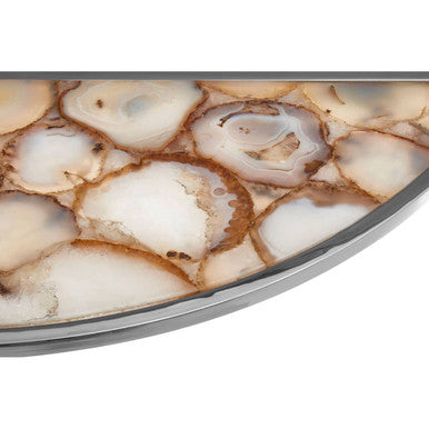Half Moon Console Table with White Agate Stone Top and Silver Steel Frame