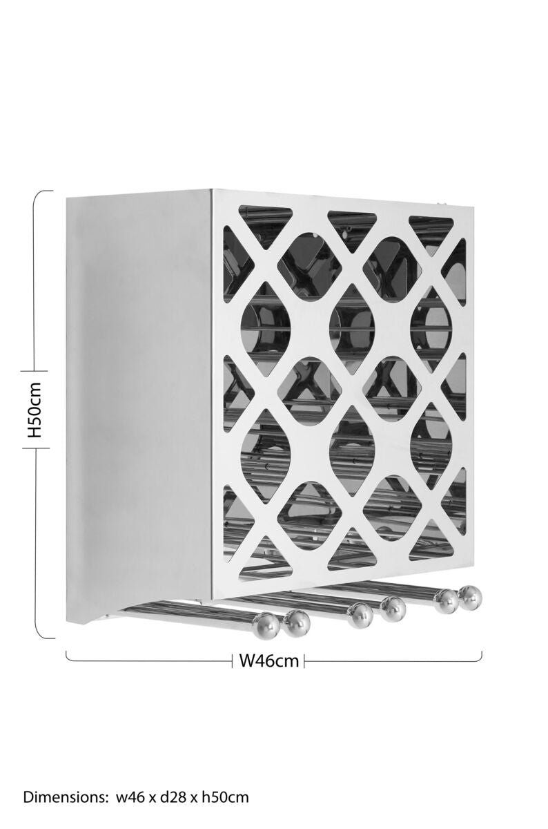 12 Bottle Silver Wine Rack with Stemware Storage