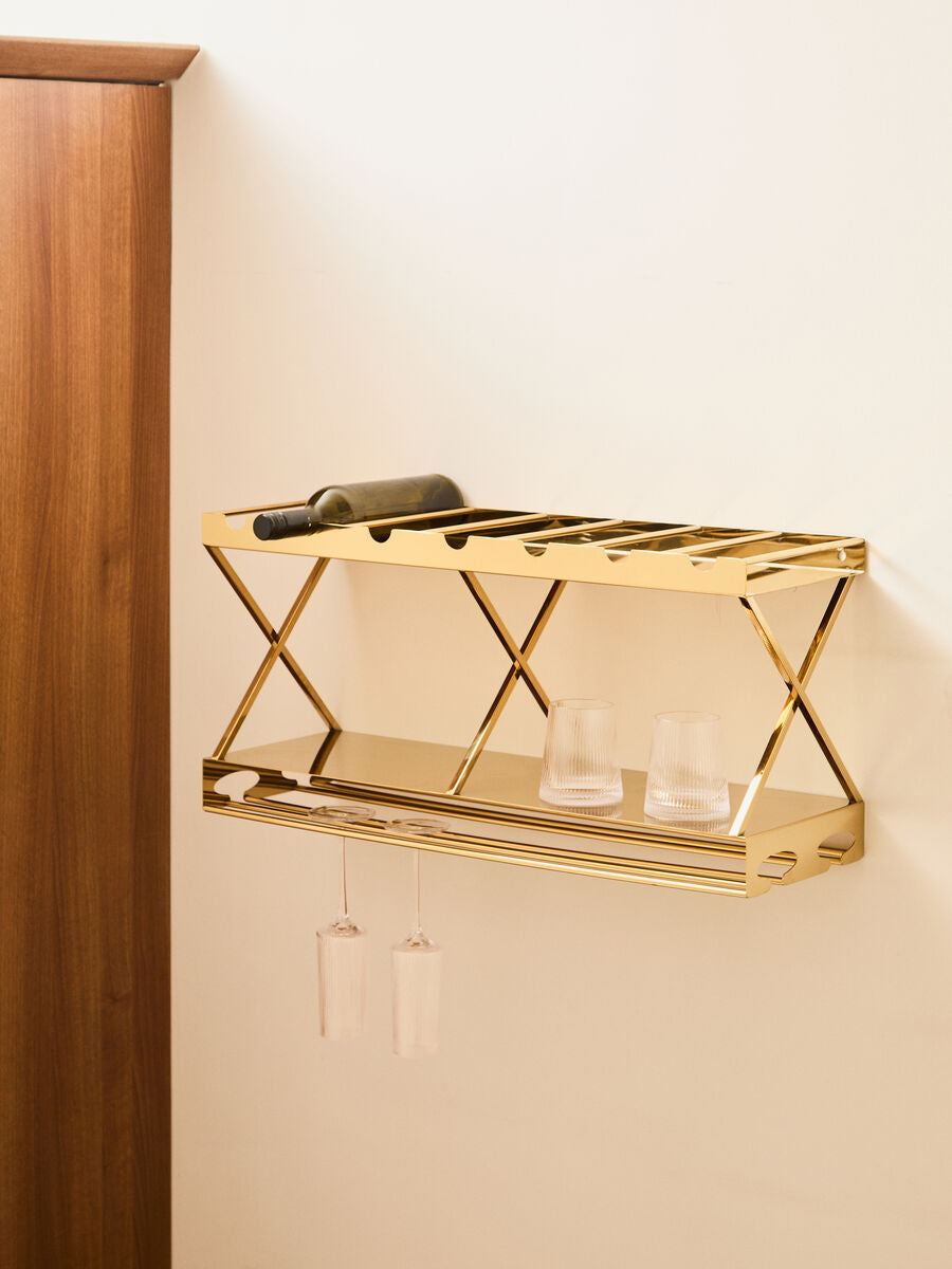 2 Tier 7 Bottle Gold Wine Rack