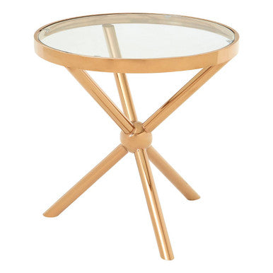Clear Tempered Glass Round Top Side Table with Rose Gold Stainless Steel Base