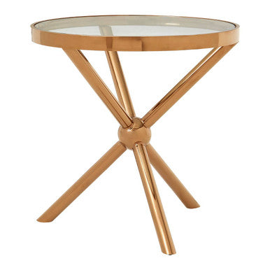 Clear Tempered Glass Round Top Side Table with Rose Gold Stainless Steel Base