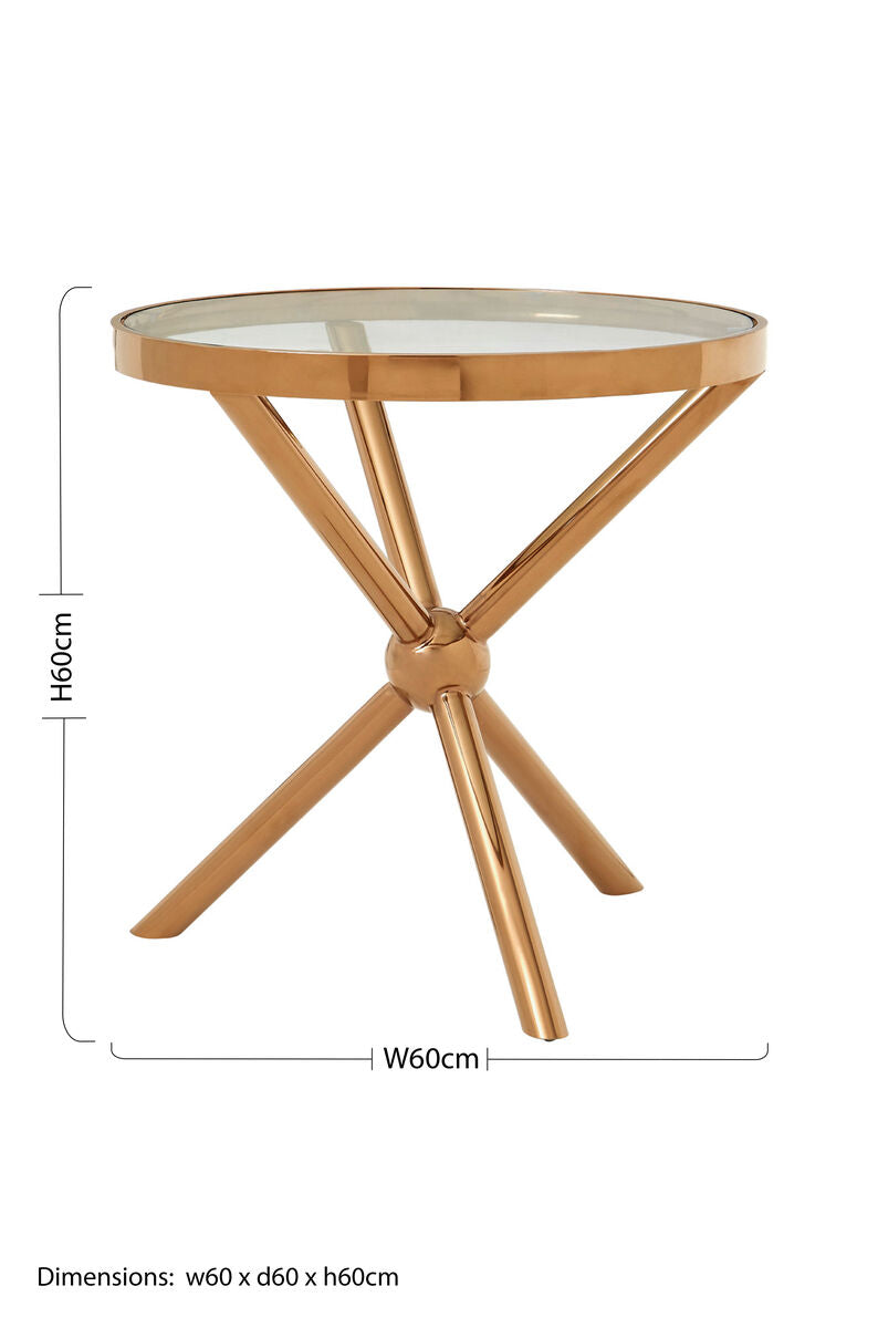 Clear Tempered Glass Round Top Side Table with Rose Gold Stainless Steel Base