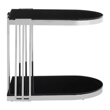 Silver U Shaped Side Table with Glass Top