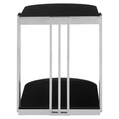 Silver U Shaped Side Table with Glass Top