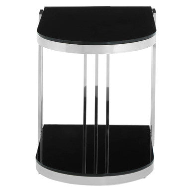 Silver U Shaped Side Table with Glass Top
