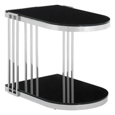 Silver U Shaped Side Table with Glass Top