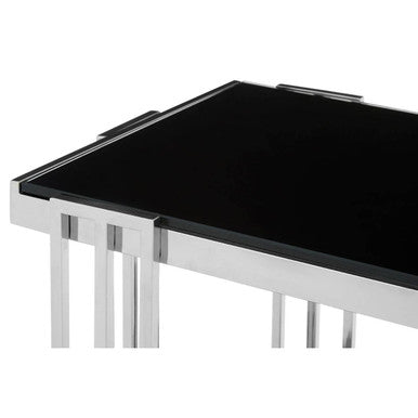 Silver U Shaped Side Table with Glass Top