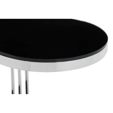 Silver U Shaped Side Table with Glass Top