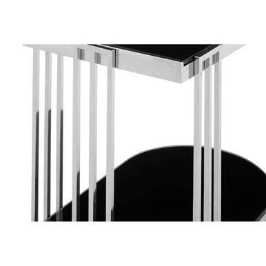 Silver U Shaped Side Table with Glass Top