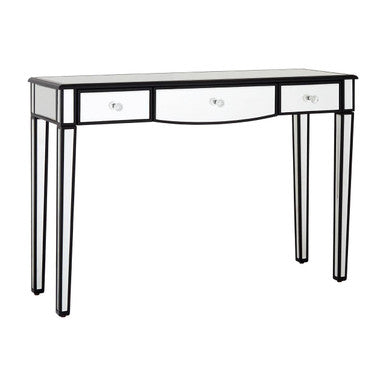 Mirrored White Wooden Console Table with 3 Drawers and Black Trim