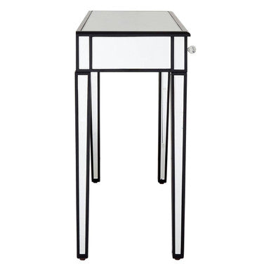 Mirrored White Wooden Console Table with 3 Drawers and Black Trim