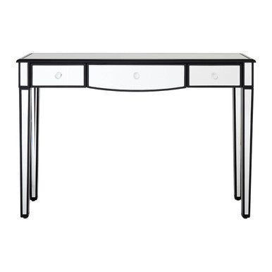 Mirrored White Wooden Console Table with 3 Drawers and Black Trim