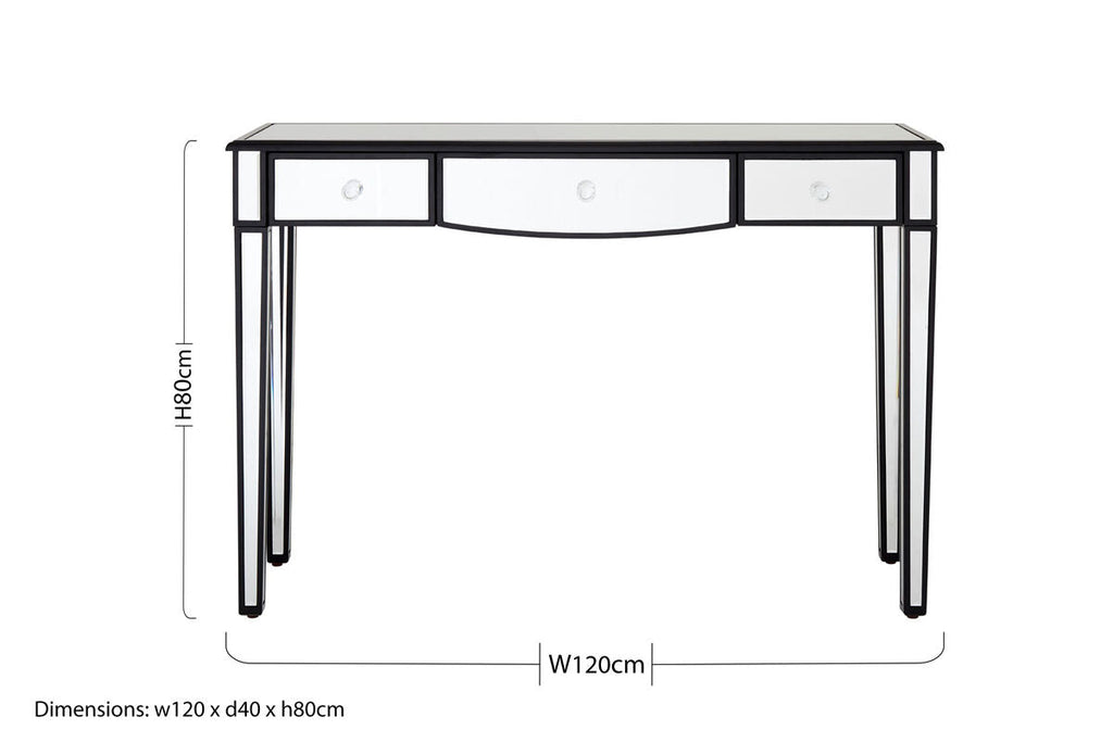 Mirrored White Wooden Console Table with 3 Drawers and Black Trim